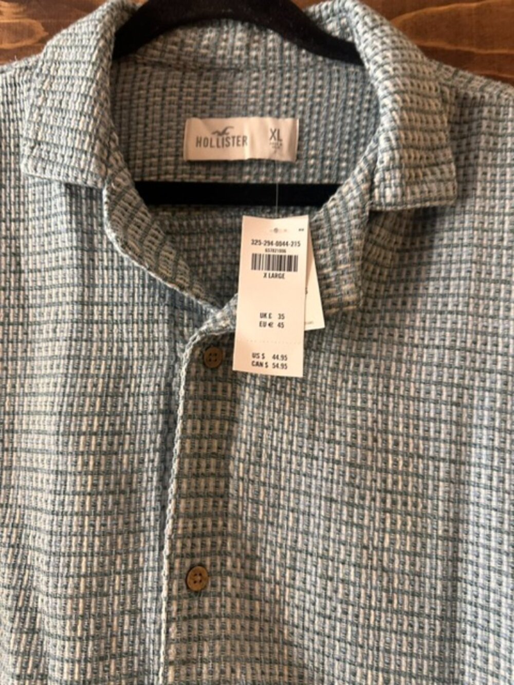 Hollister Men's Textured Cabana Style Light Blue Button Down Shirt Size XL NWT